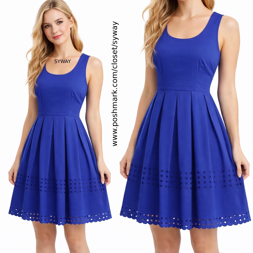 Nwt Brixon Ivy Cobalt Blue James Laser Cut Sleeveless Knee Length Stretch Dress